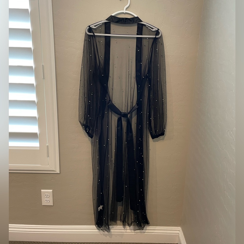 1 Left! Black Tulle Open Front Duster Kimono w/Silver Beads - Picture 9 of 9